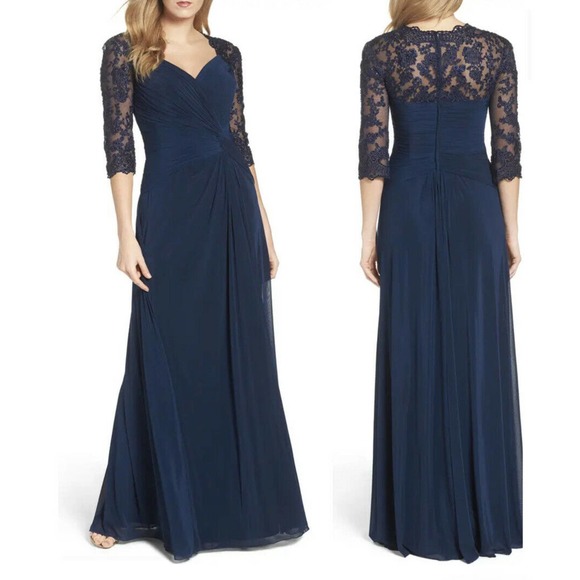 La Femme 23244 Ruched Twist Column Sequence Gown Navy Women's Size 4 Wedding